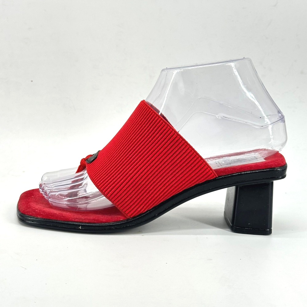 Vintage San Miguel Sandals Chunky Block Heel Red Thong Slides Women's 6 90's